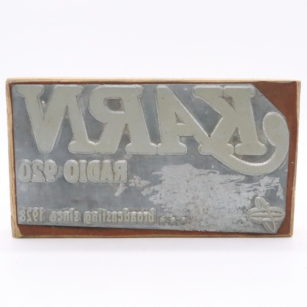 KARN 920 Radio Station Advertising Printer Block Wood Metal Letterpress Vintage